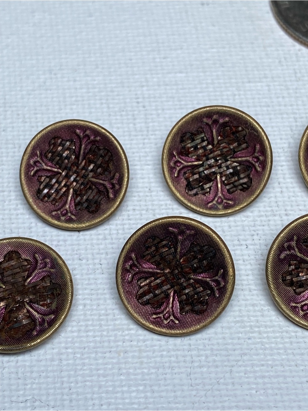 Antique Round Floral Buttons in Mauve and Brass